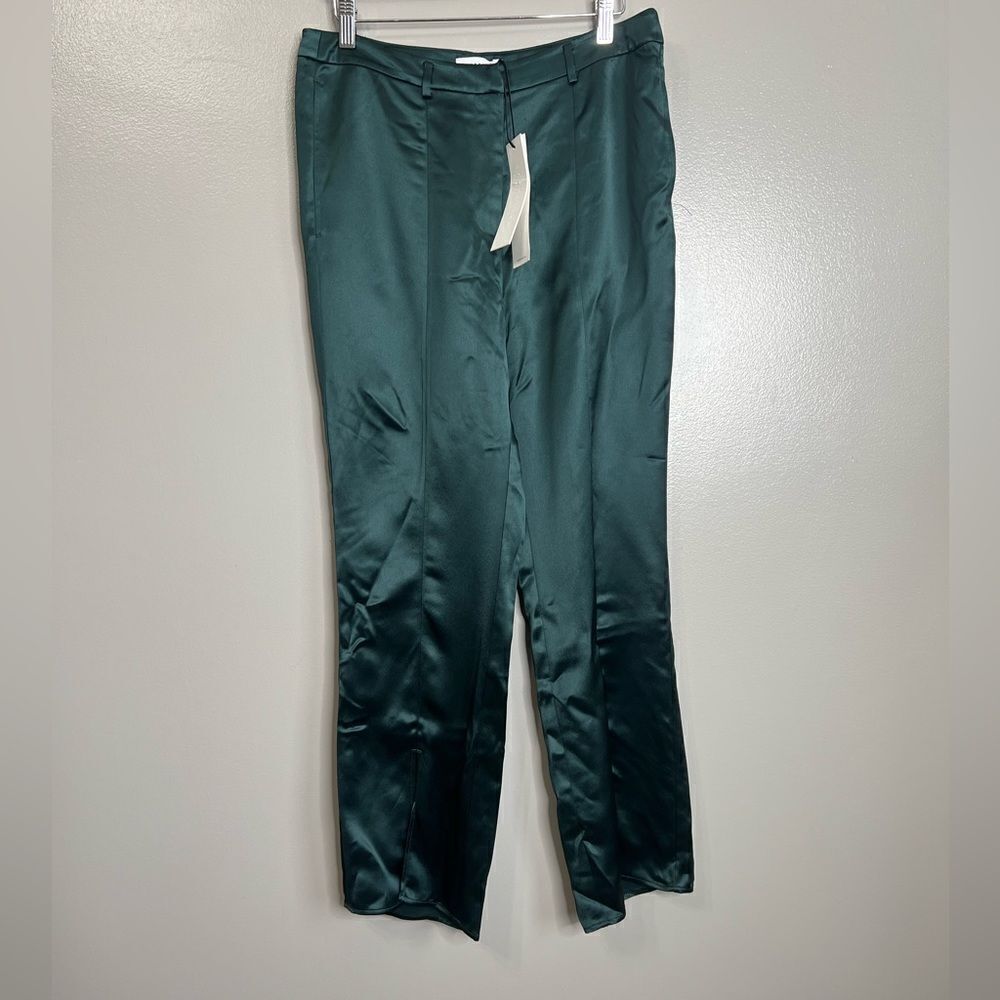 Lattelier emerald green satin seamed slit‎ ankle pants size large holiday office - Picture 2 of 10